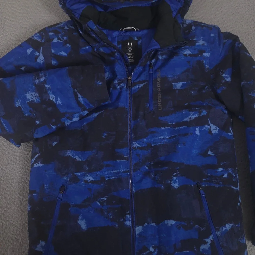 Under Armour Jacket Boys YXL Blue Steeze Eaze Storm Proof Camo Insulated Hooded